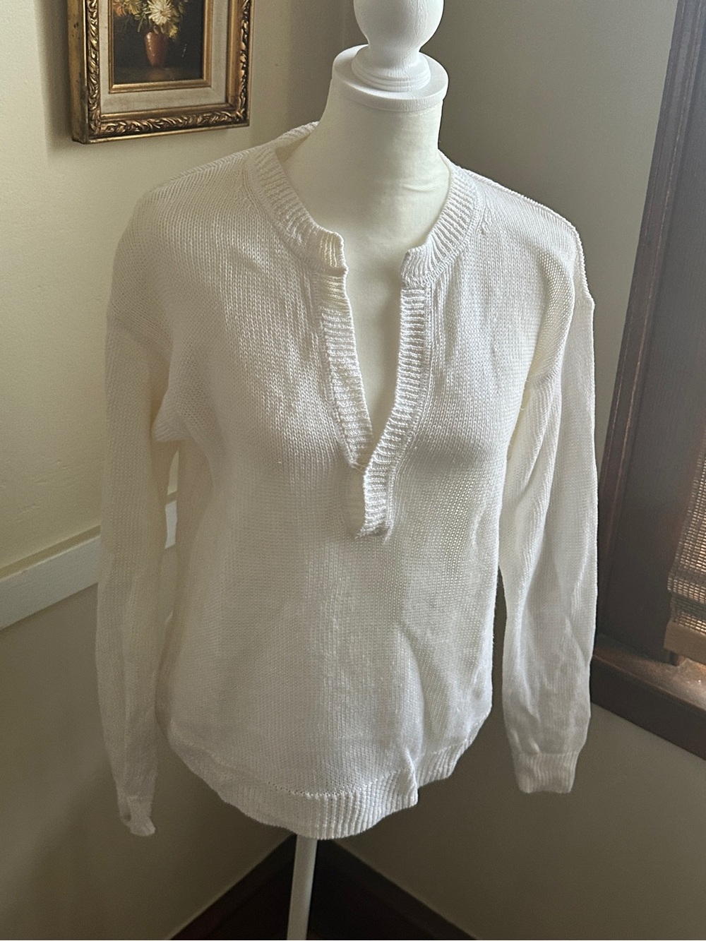 J.Crew 100% Linen V-Neck Knit Sweater | White | XXS (Fits XS) | Coastal Classic